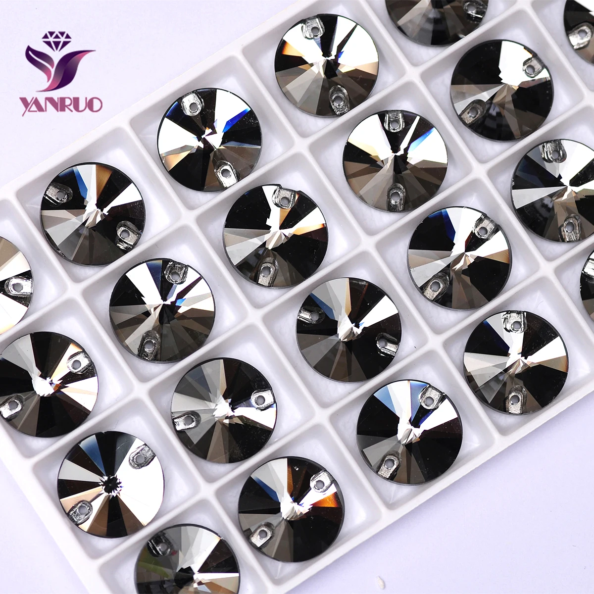 YANRUO 3200 Rivoli Black Diamond Sew on Rhinestones Glass Stones Grey Rhinestone Appliques for Wedding Dresses