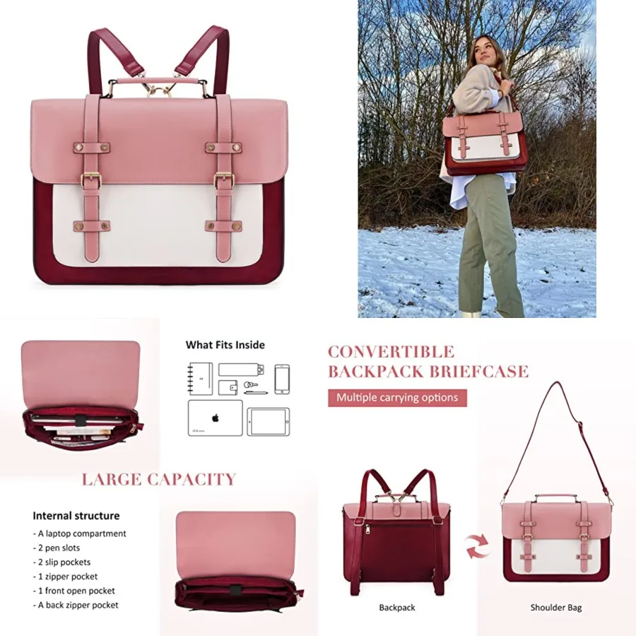 

Laptop Bag for Women Vegan Leather Messenger Bag Fashion Briefcase Computer Satchel Bag