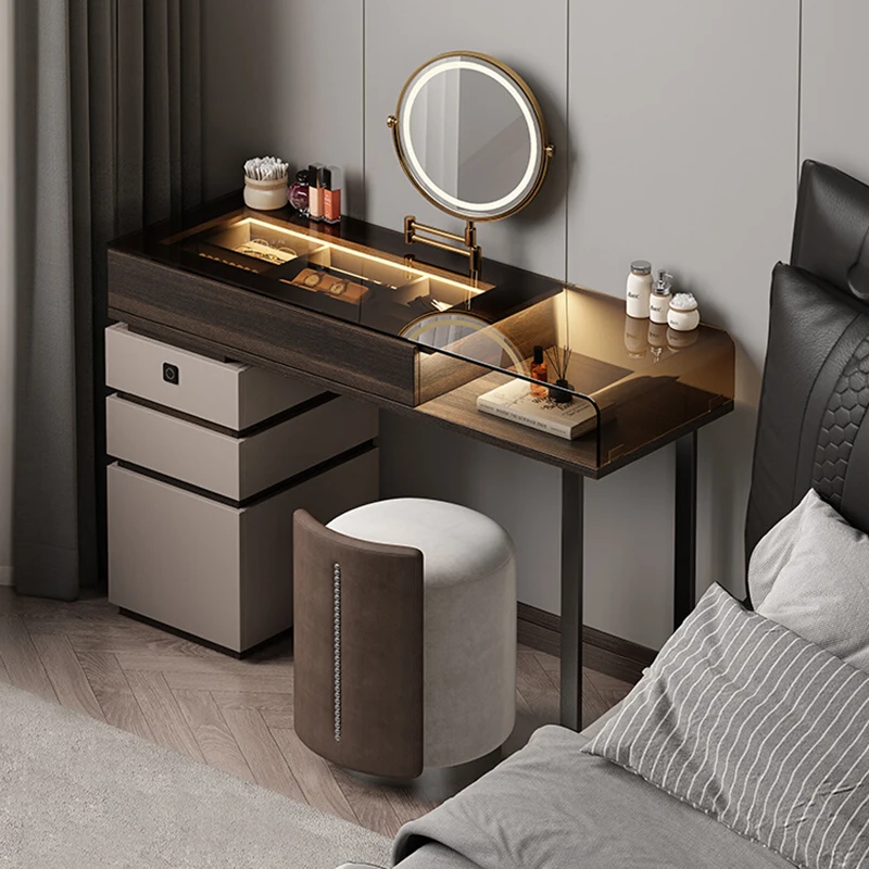 Makeup Lock Lamp Nordic Vanity Table Luxury Dressing Table Stool Mirrors Dressers Drawer Makeup Modern Coiffeuse Furniture Home