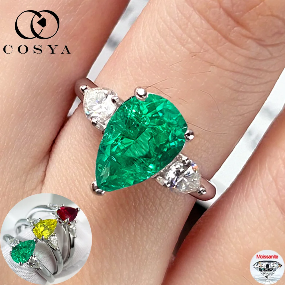

Кольцо COSYA с грушевидным изумрудом 1-4 карата, выращенным в лаборатории, из серебра S925 с муассанитом, с тремя камнями, обручальное, изысканное ювелирное украшение для женщин