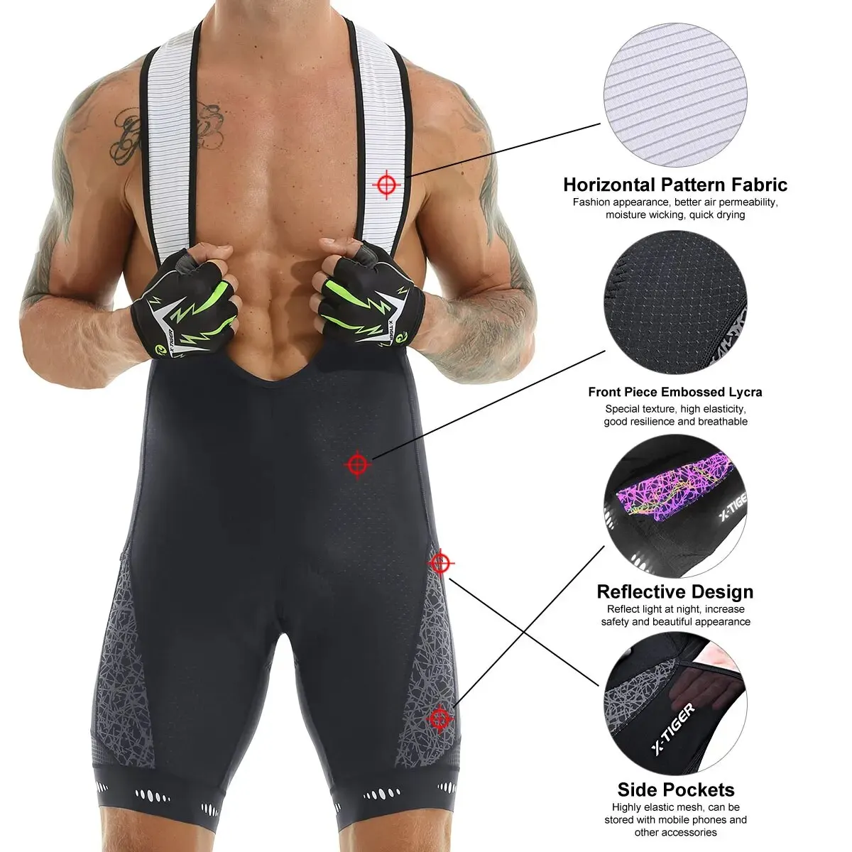 Cycling Bib Shorts 5D Gel Pad Mountain Bike Shorts Bretelle Pockets Outdoor Breathable UPF50+ Bike Tight Bicycle Shorts