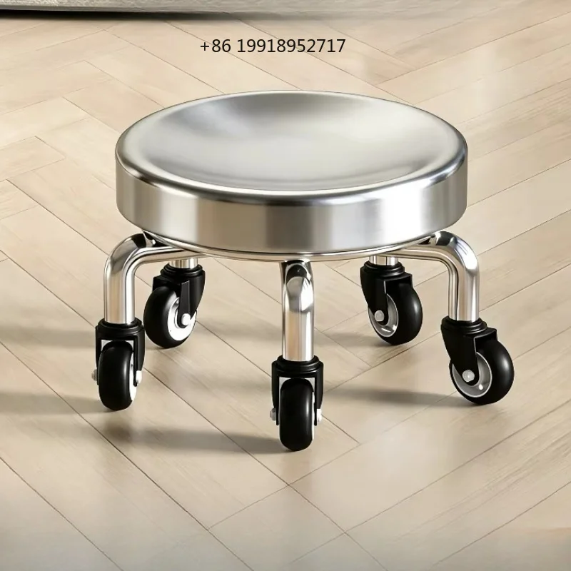 Heavy Duty Small Low Round Stool Thickened Stainless Steel Swivel Seat Durable Home Rolling Stool Entrance Shoe Changing Stool