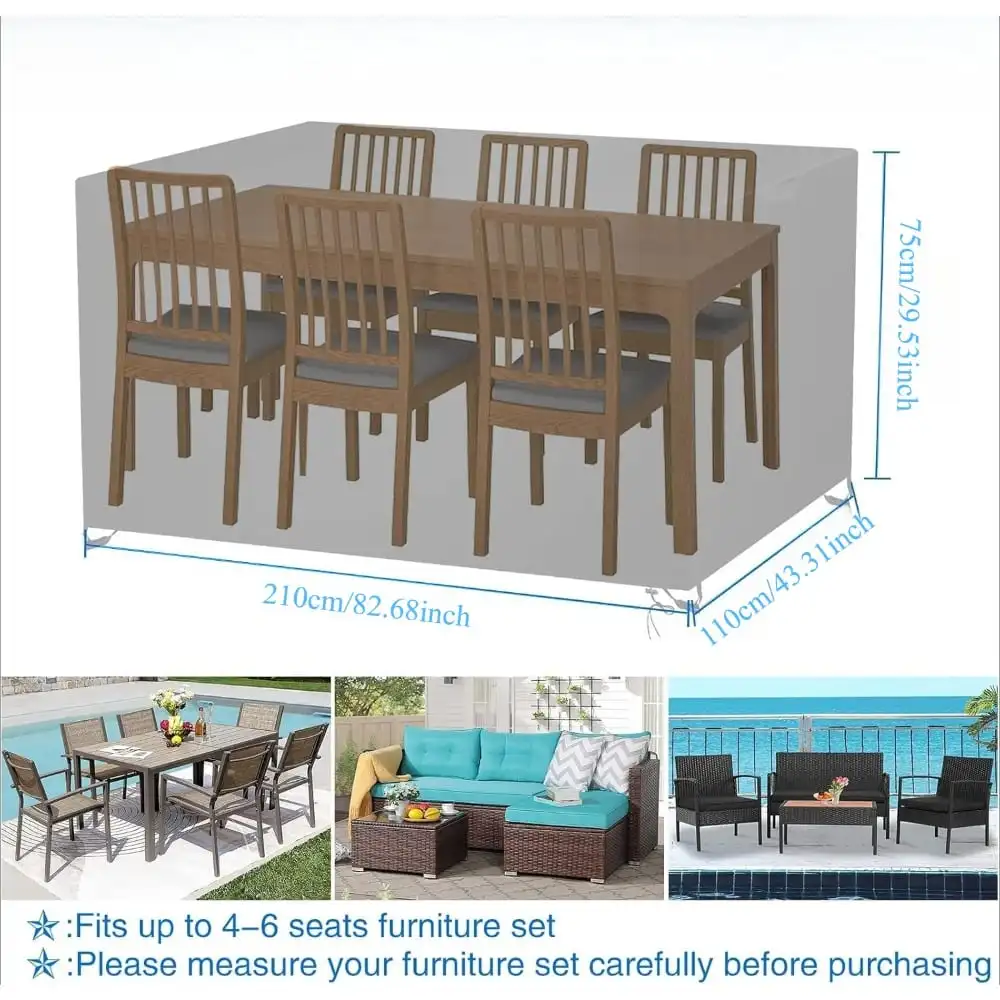 190T Silver Coated Rectangular Outdoor Furniture Cover, Water Resistant Patio Table Sofa Protector, Windproof Cover with Buckles