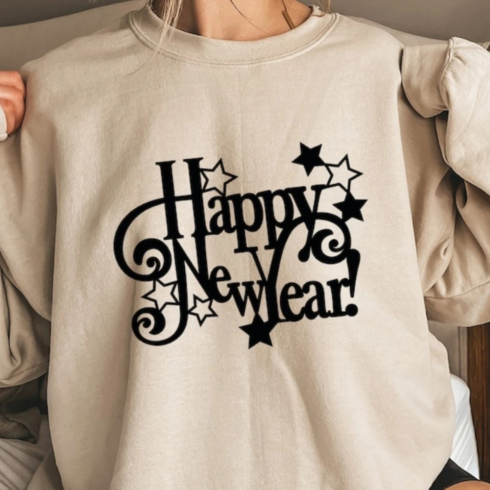 سويت شيرت Happy New Year مضحك هدية عيد الميلاد للعام الجديد لأزياء الشارع مطبوعة بقلنسوة وأكمام طويلة ملابس رياضية #1