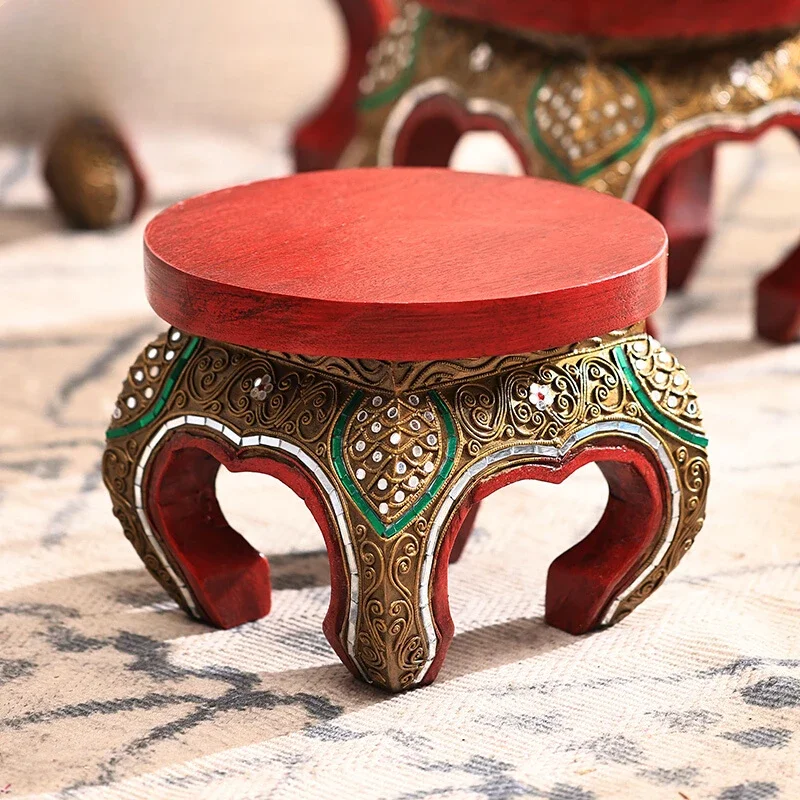 Thai Solid Wood Stool Southeast Asian Furniture Household Foot Washing Stool Wooden Small Stool Ottoman Seat Puffs Furniture