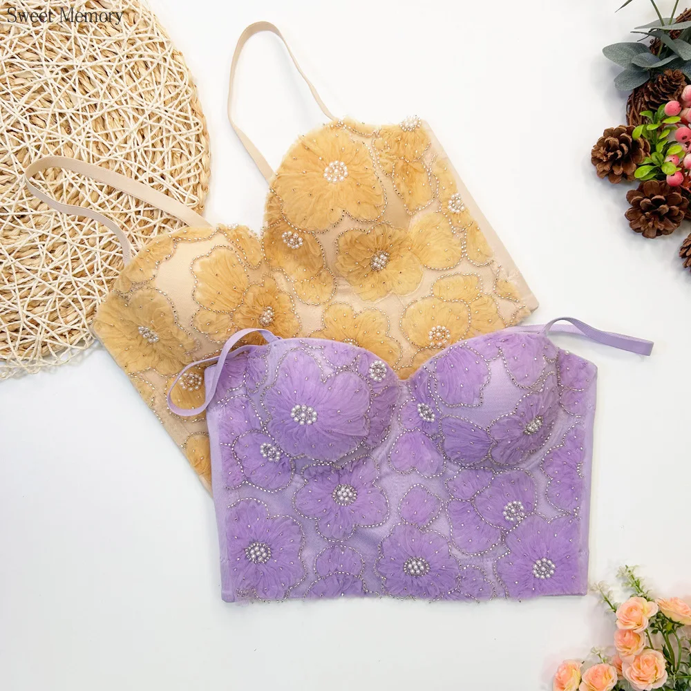 

A862 Прямая поставка, майки, одежда Sweet Memory, модный женский корсет, облегающий кружевной корсет с вышивкой и бусинами, короткая майка