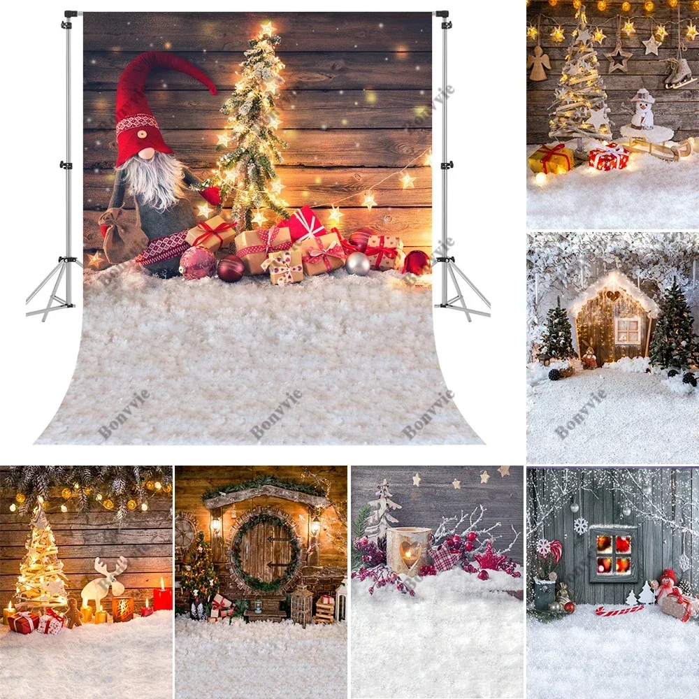 Christmas Windows Bears and Gifts Backdrops Red Curtain Starry Sky Kids Family Photography Baby Photocall Xmas Wall Backgrounds