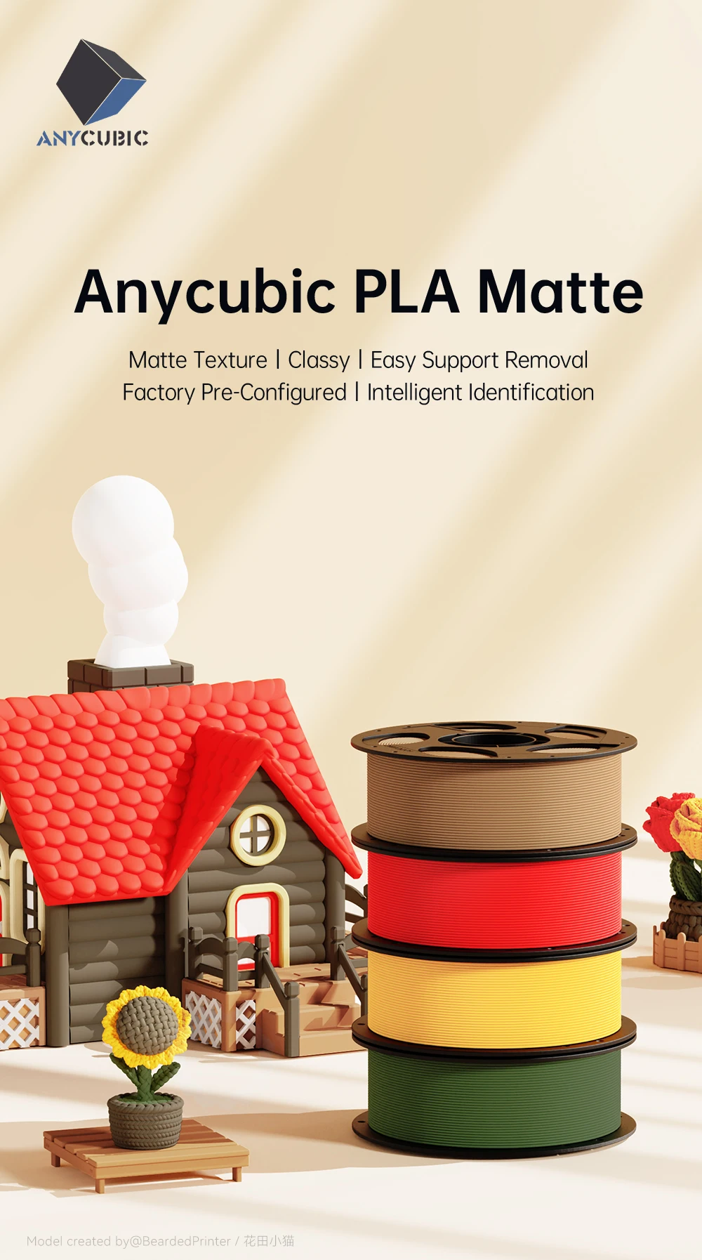 ANYCUBIC Matte PLA 3D-Drucker-Filament 1,75 mm 1 kg/Rolle PLA Mattes Filament 3D-Druckmaterial für Spielzeugmodelldruck – Detail 1