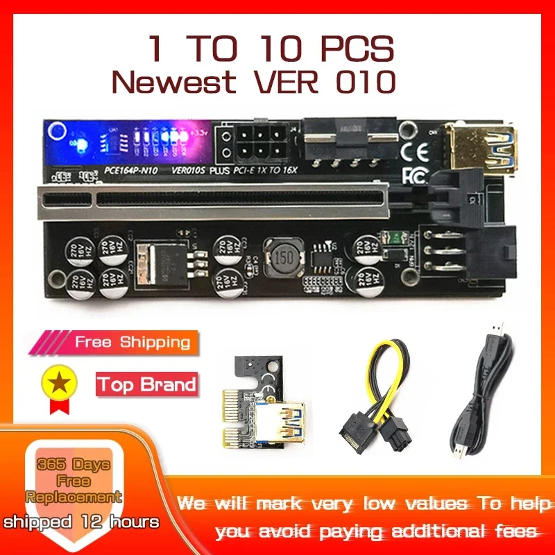 1-10PCS Riser 010 USB3.0 PCIE Riser 010S PCI Express Cable Riser Card For Video Card PCI-E X16 Extender For Bitcoin Miner Mining