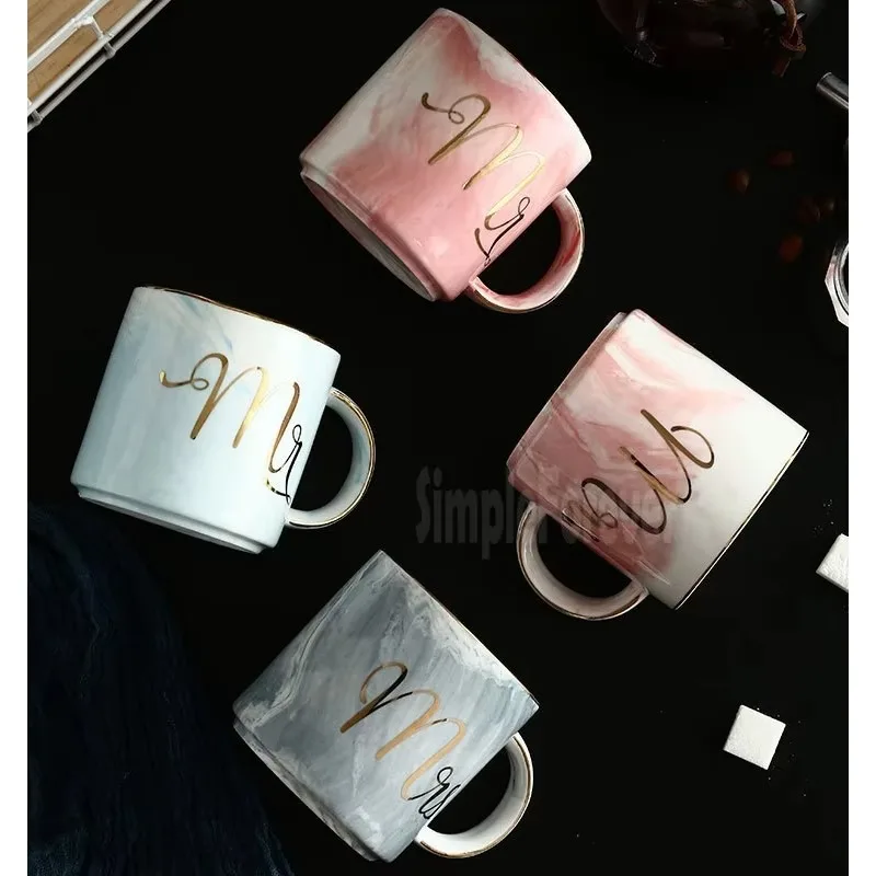 Wholesale Marble Ceramic Mug Creative Coffee Cup Multi Color Mr and Mrs Tea Cups