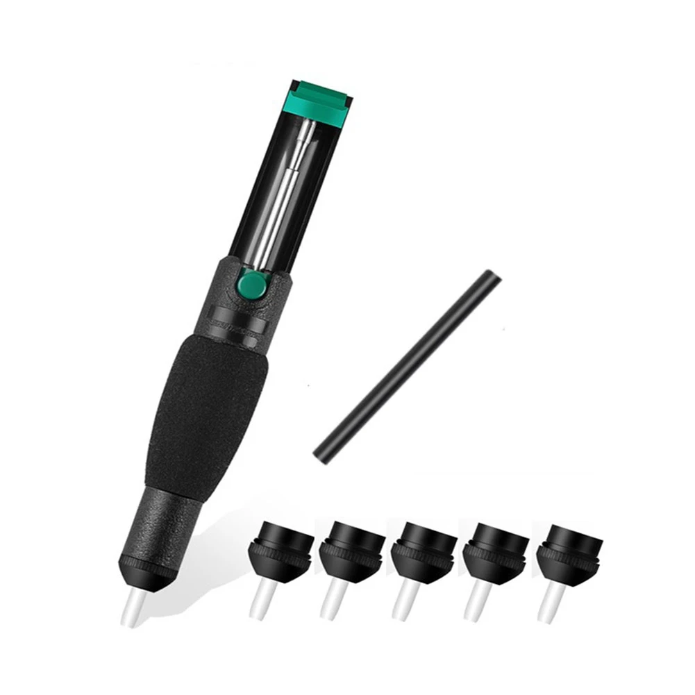 HGHO Double Ring Desoldering Suction Pump Plastic Powerful Solder Suction Vacuum Sucker Desolder with Extra 5 Nozzles