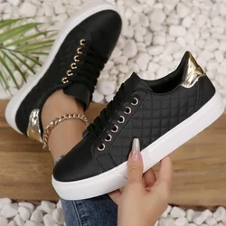 Size 35-41 2024 Women White Sneakers Spring Autumn Womens Fashion Black Lace-up Soft Soled PU Leather Shoes Ladies Casual Shoes
