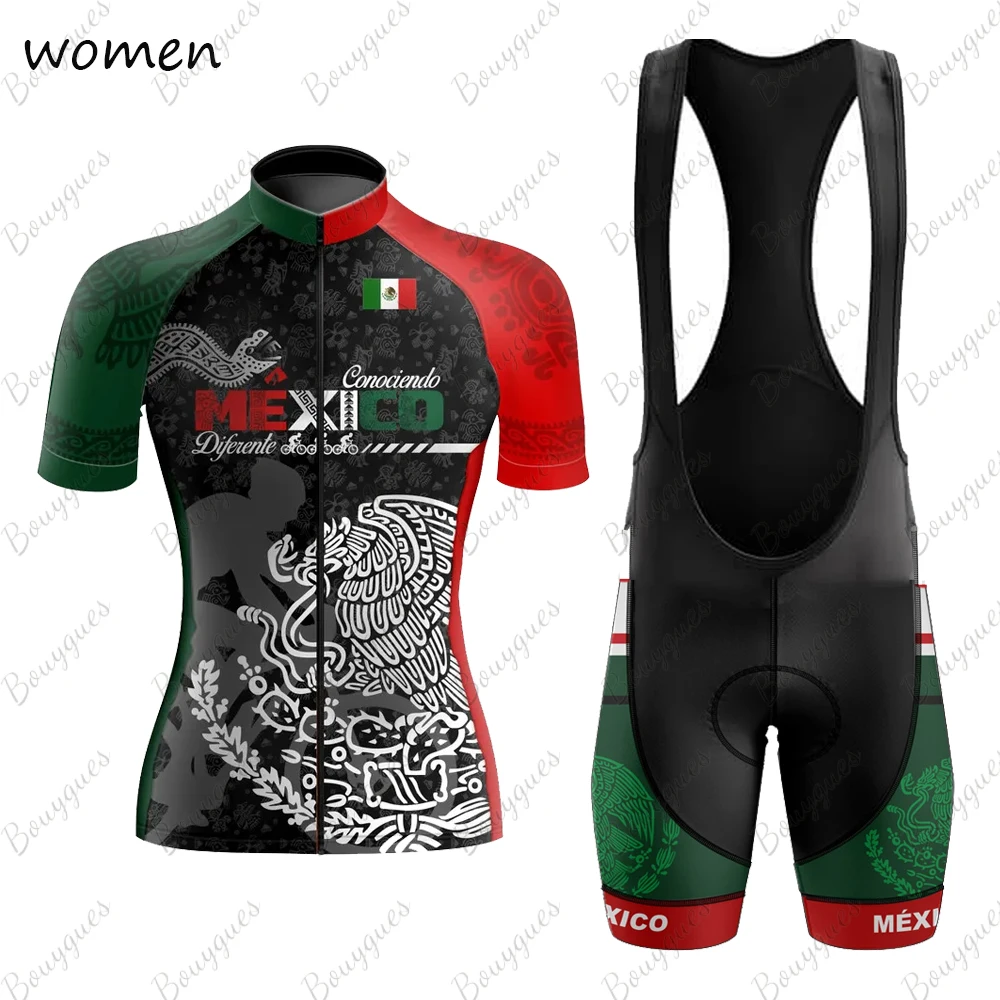 2022 Mexico Women Triathlon Short Sleeve Cycling Jersey Sets Maillot Ropa Ciclismo Outdoor sports Bicycle Clothing Bike Shirts