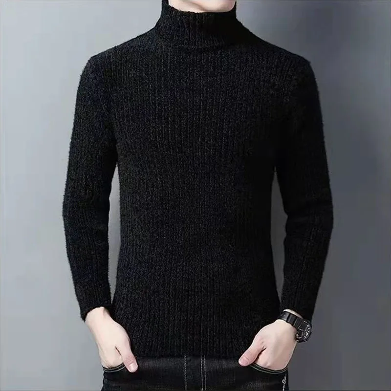 

Trend Fashion Autumn Winter Sweaters Men Solid Turtleneck Mink Cashmere Thicken Smart Casual Long Sleeve Pullovers Knitted Tops