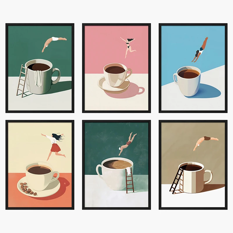 1pc framless Canvas Painting Retro Coffee Diving Poster Canvas Painting Good Morning Coffee Lover Print Wall Art for Living R