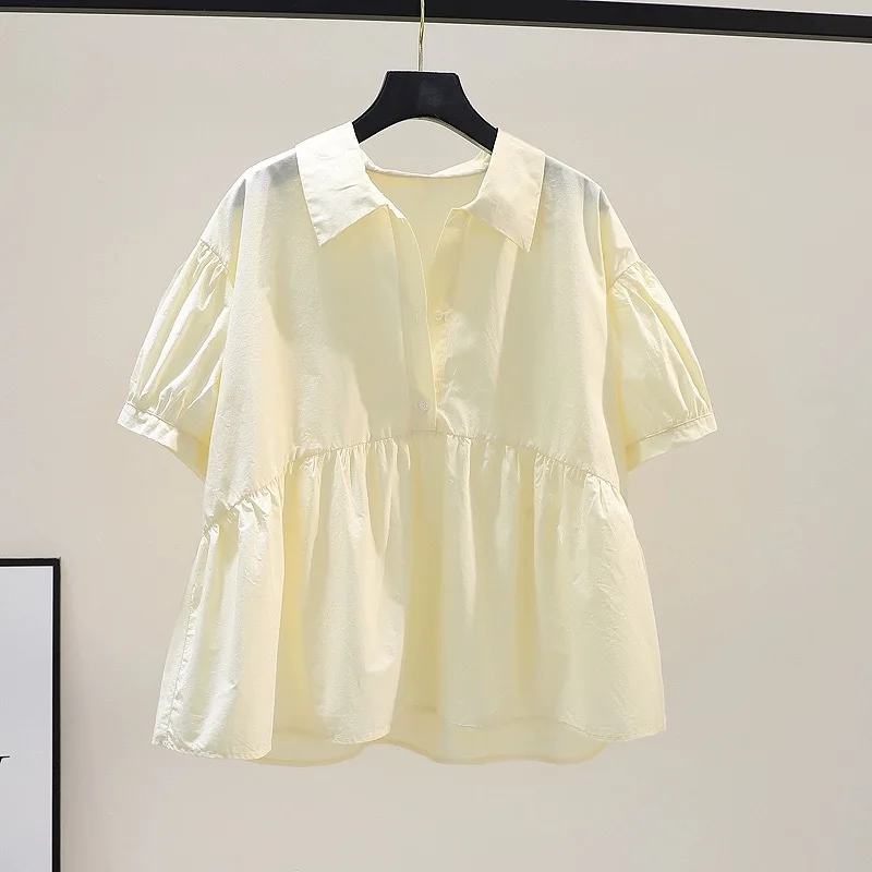 Lapel Short-sleeved Shirt Women's Yellow Shirt 2024 Summer Korean Style Fresh Style Age-reducing All-match Trendy