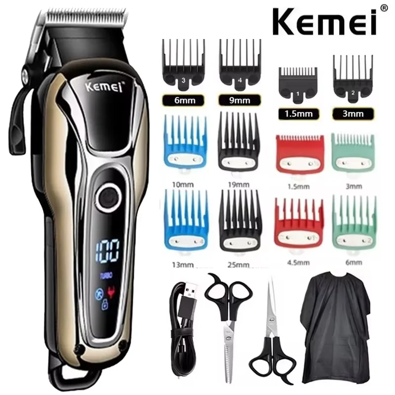 Kemei 1990 new hair clipper professional hair clipper men's hair clipper electric trimmer LCD display hair clipper Almighty set