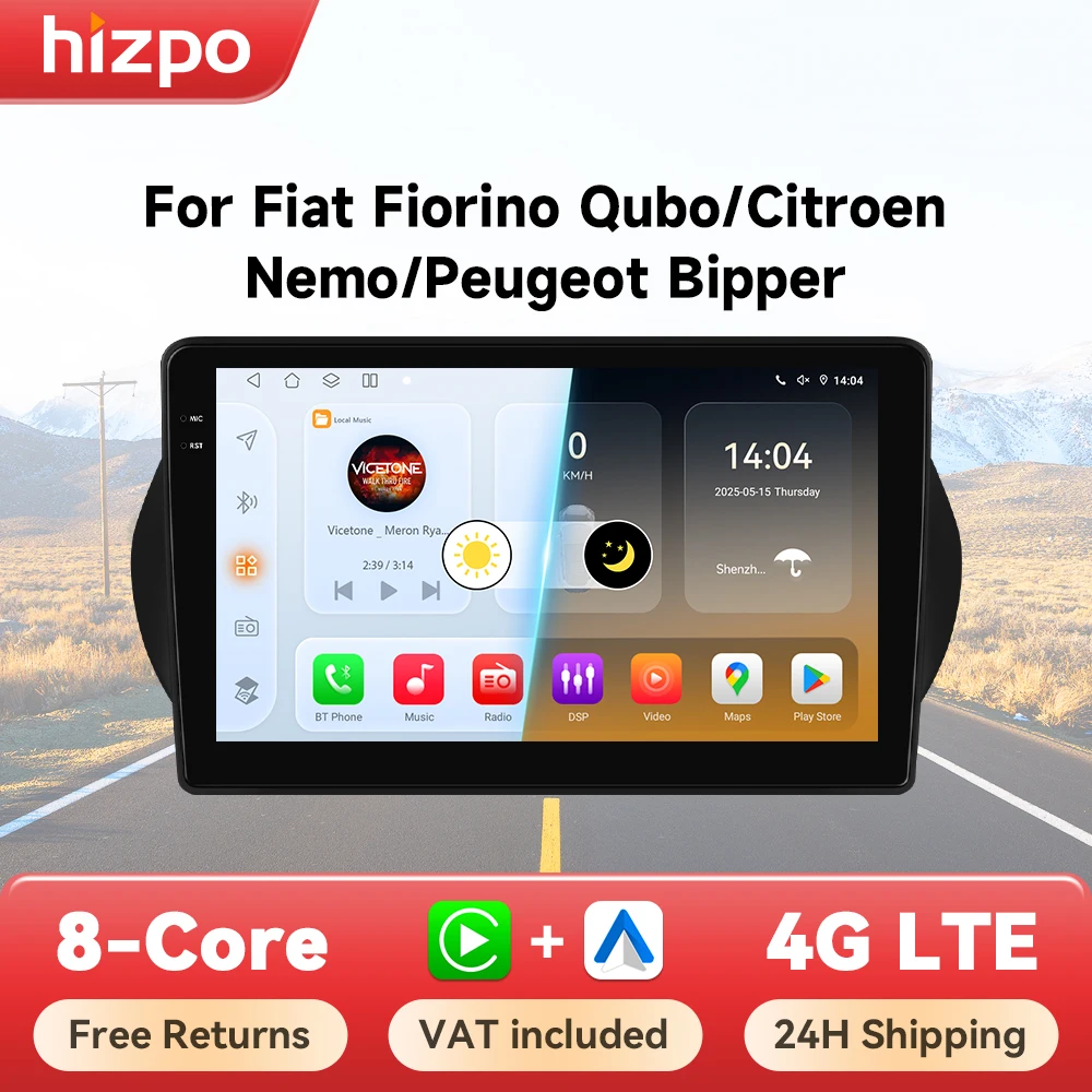 Hizpo Für Fiat Fiorino Qubo Citroen Nemo Peugeot Bipper 2008-2017 GPS CarPlay für Apple Android Auto Radio Multimedia Stereo