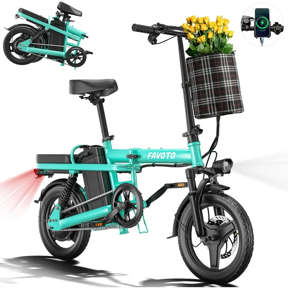 Folding Electric Bike with Removable 499Wh Battery - 400W Power(Peak 600W Brushless Motor) 48V, 3-Speed, Mini E Bikes 14