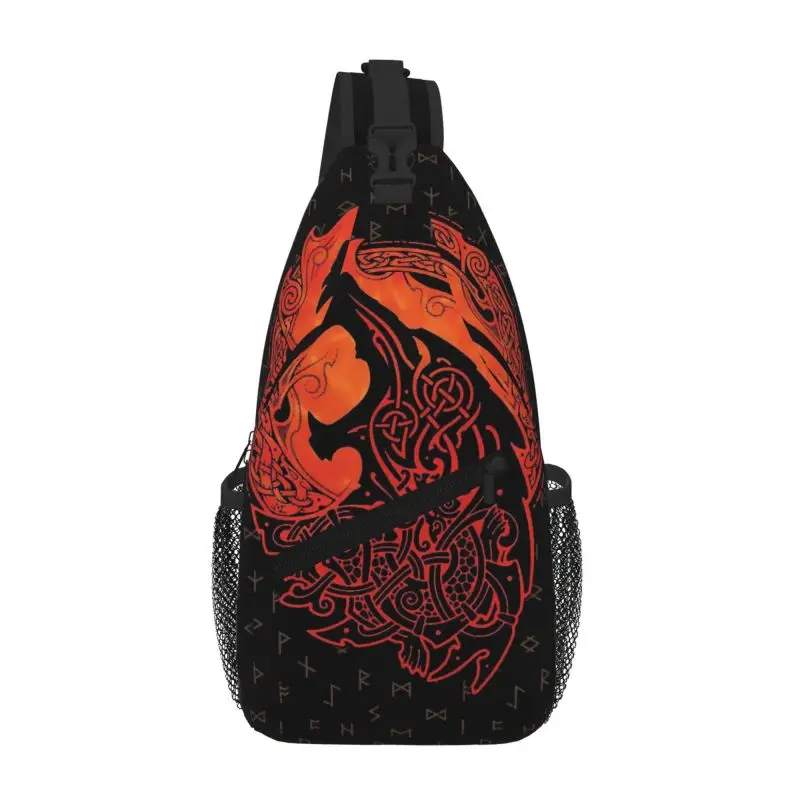 Norse Viking Berserker Wolf Knotwork Sling Chest Bag Lightweight Shoulder Bag Crossbody Backpack for Travel Hiking Daypack