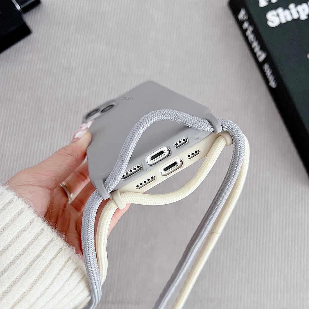 Crossbody-Lanyard-Schlauchhülle aus Flüssigsilikon für iPhone 16 Plus 11 12 Mini 18 17 15 14 13 Pro Max Air mit Halskettenband Weiche Hülle – Detail 8