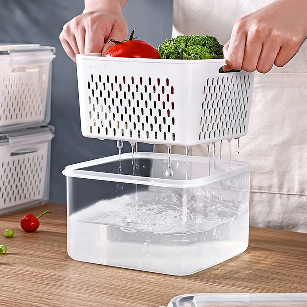 Fruit Storage Containers for Fridge with Removable Colander, Airtight Food Storage Container, Dishwasher Safe Produce Saver image 3