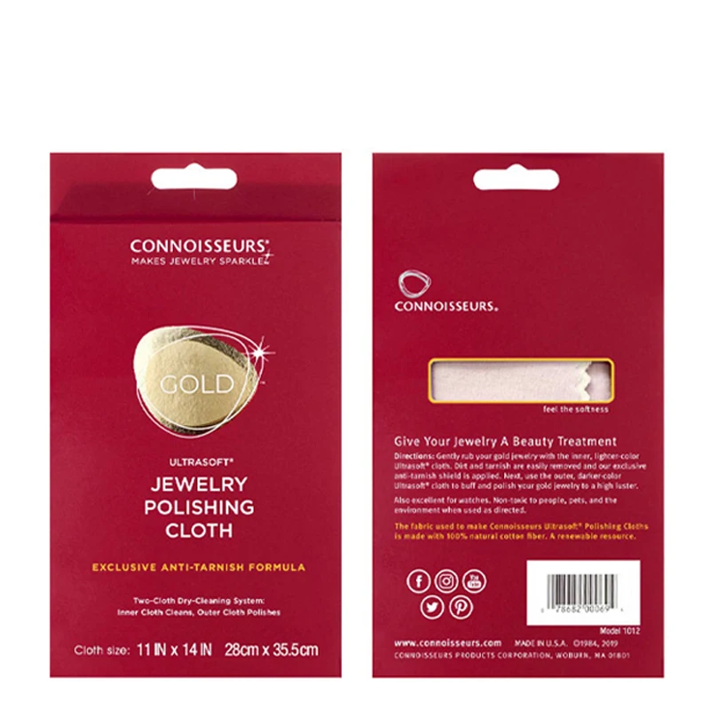 Connoisseurs Gold Polishing Cloth 28x35.5cm 100% Cotton Fabric UltraSoft Watch Jewelry Cleaning Lustering Cloths