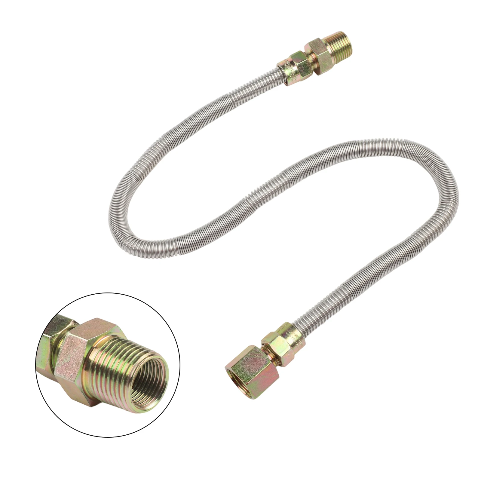 

24 Inch Flexible Corrugated Propane Hose High Strength Stainless Steel Tube for Fireplace Setup with Brass Adapters