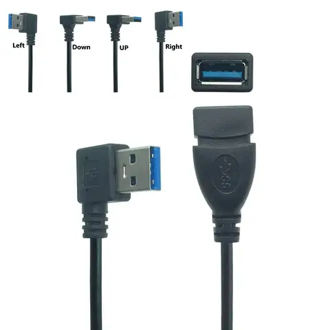 USB 연장 케이블 USB 3.0 남성-여성 직각 90도 USB 어댑터 위/아래/왼쪽/오른쪽 Cabo USB 0.2M
