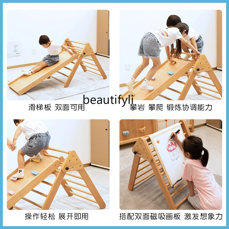 Children's folding triangle climbing frame Double-sided slide Mini ladder Indoor toys