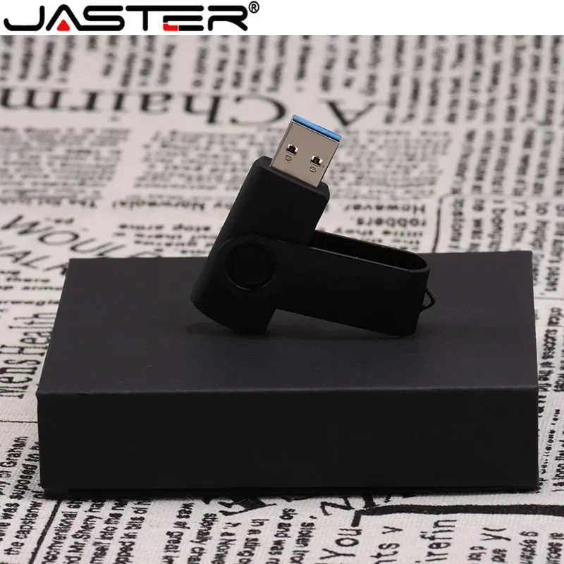 JASTER محرك فلاش USB شعار مخصص مجاني أسود أبيض دوار OTG مع صندوق USB 2.0 8GB 16GB 32GB 64GB ذاكرة عصا هدية الأعمال