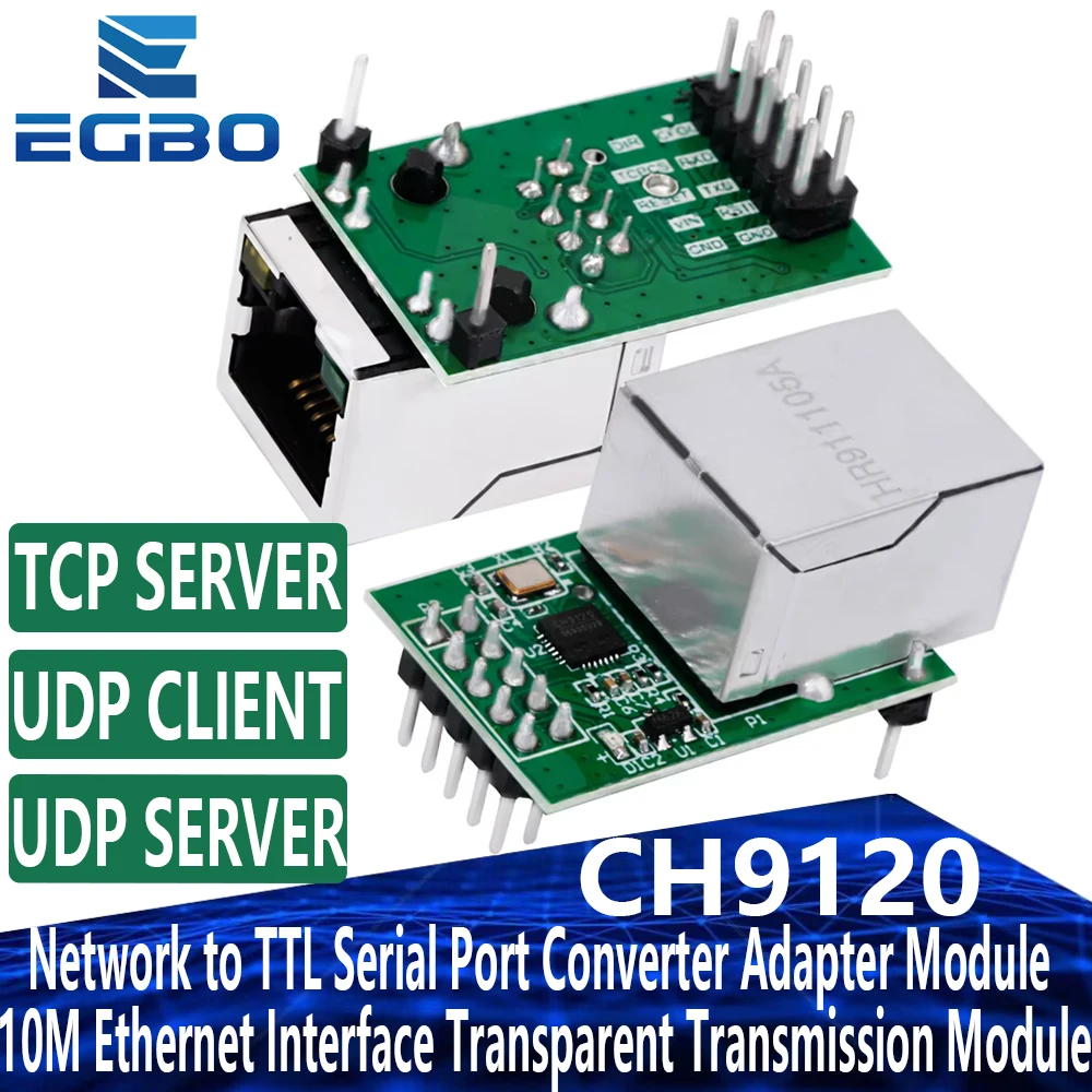 CH9120 DC 3,3 V Netzwerk-zu-TTL-Konverter-Adaptermodul mit seriellem Port und 10 Mbit/s Ethernet-Schnittstelle für die Datenübertragung