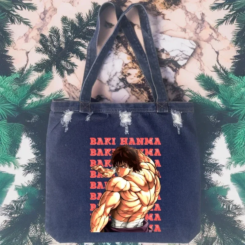 

Baki The Grappler Yujiro Hanma Denim Bag Women Large Capacity Tote Bag Shoulder Bag Ladies Portable Shopping Fashion Design