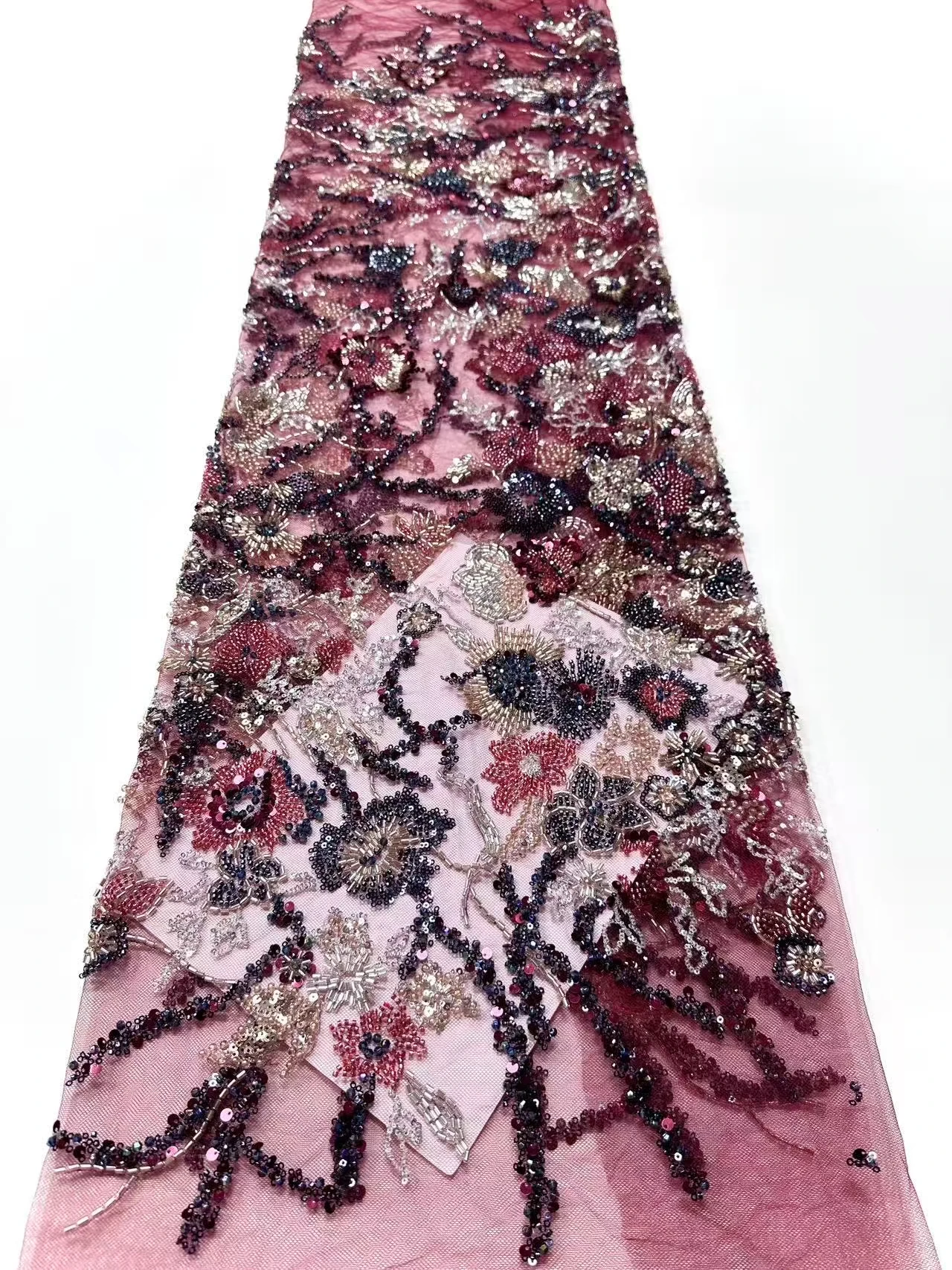 قماش دانتيل لؤلؤ ترتر أفريقي 2026 جودة عالية قماش دانتيل تول مطرز ثقيل نيجيريا لفستان حفلات الزفاف SZ1818 #6