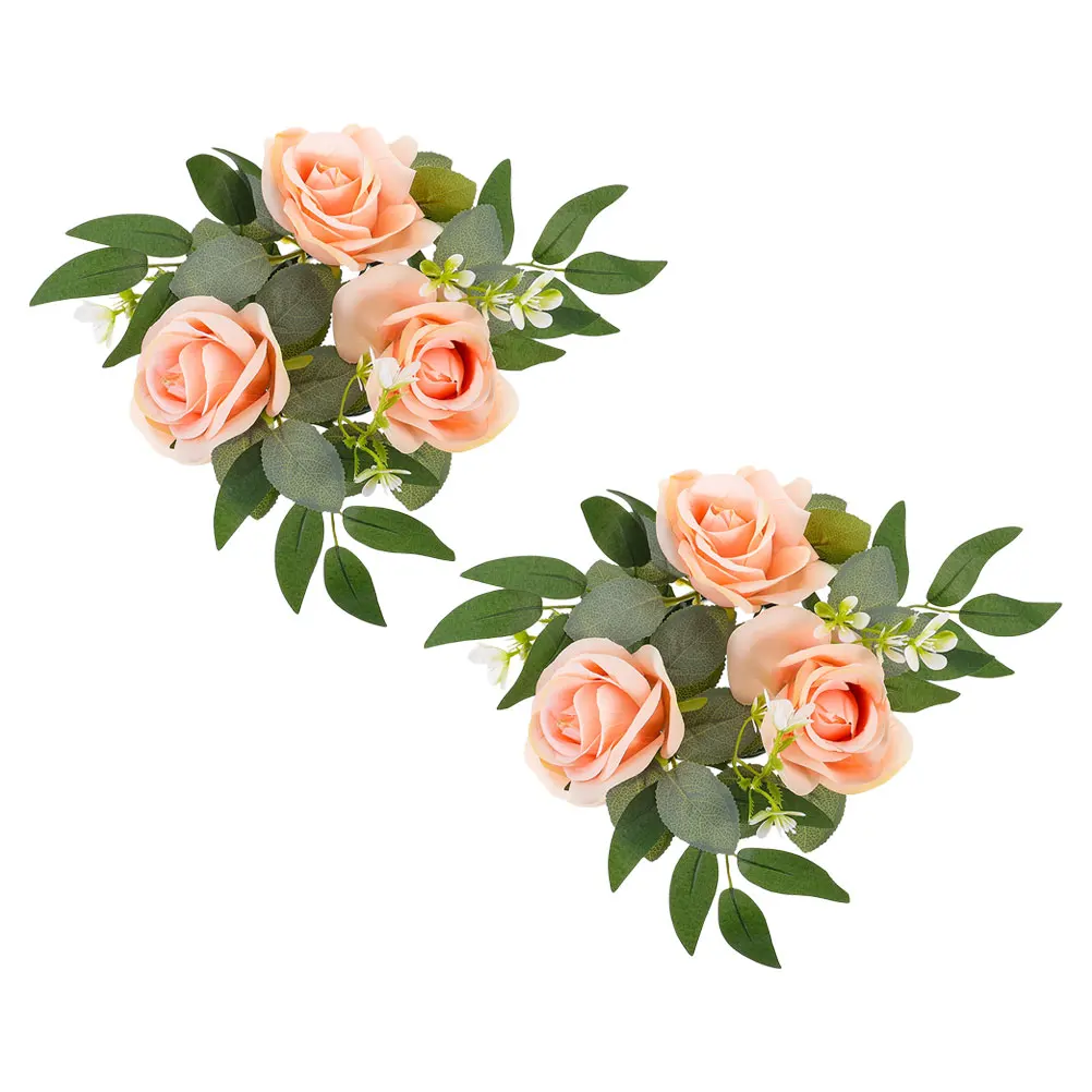 

2pcs Artificial Rose Wreath Lightweight Realistic Wedding Decoration Floral Table Arrangement Sims Flower for Pillars