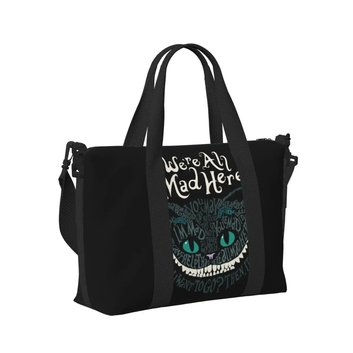 Custom Cheshire Cat Groceries Shopping Tote Bags Women Large Capacity Alice We\'re All Mad Here Wonderland Beach Gym Travel Bags