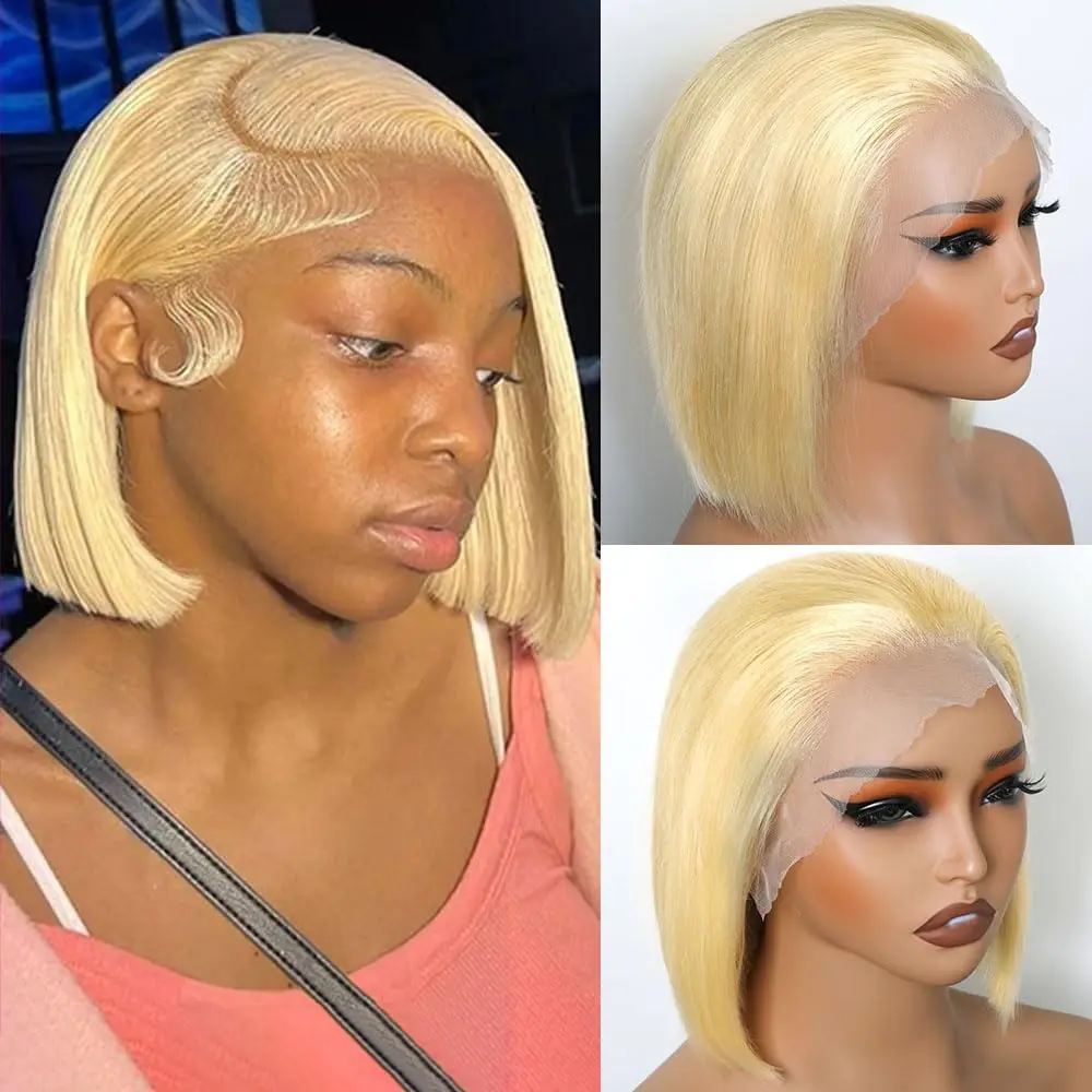 

613 Blonde Short Bob Wig Transparent Lace Front Human Hair Wigs Straight 13X4 13x6 5x5 Colored Cut Lace Frontal Wig