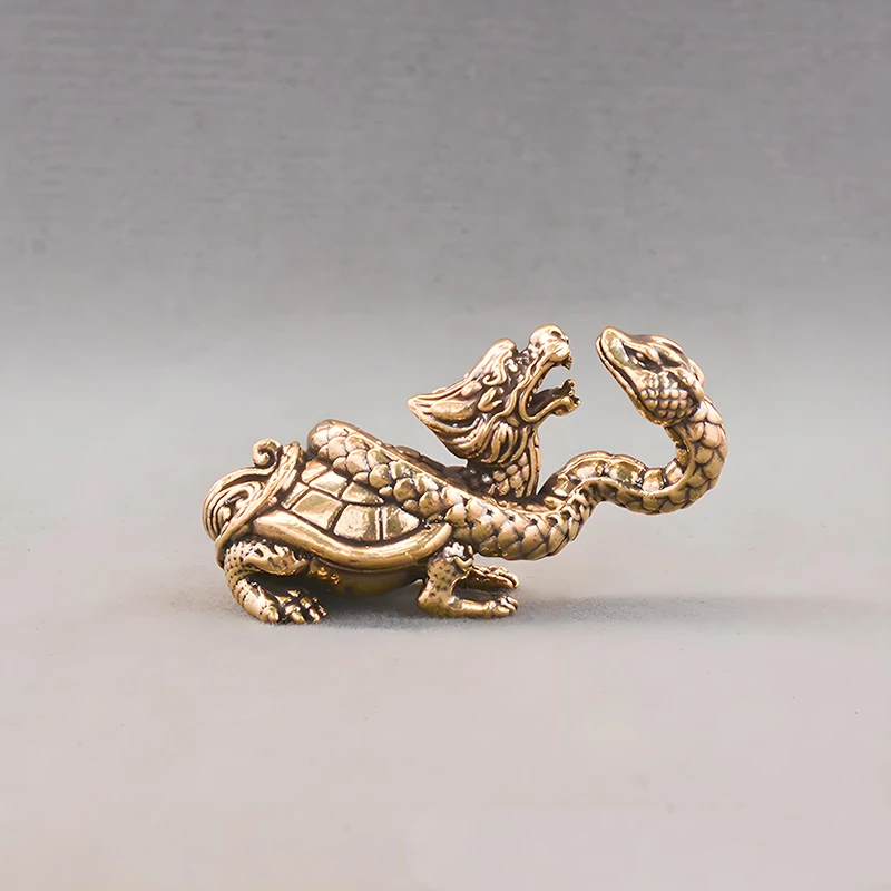 Figuras de cuerpo de tortuga con cabeza de tortuga de pitón mítico de latón Retro, estatua de Animal de la suerte en miniatura