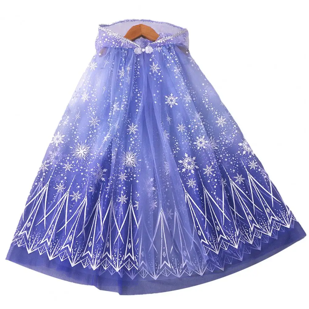 Girls Hooded Cloak Star Snowflakes Peacock Feather Sheer Ruffle Tulle Performance Cosplay Christmas Kids Princess Cape Shawl