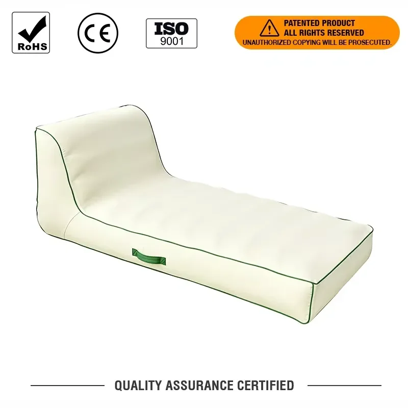 Cream White Fabric Pool Float Green Piping Inflatable Sun Lounger Premium Water Lounge Chair for Resort Poolside