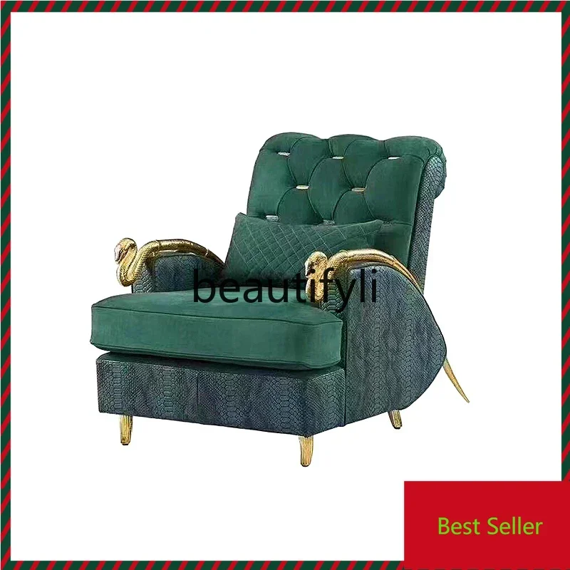 

A71Light luxury Italian leather single sofa chair Modern creative pure copper snake armchair