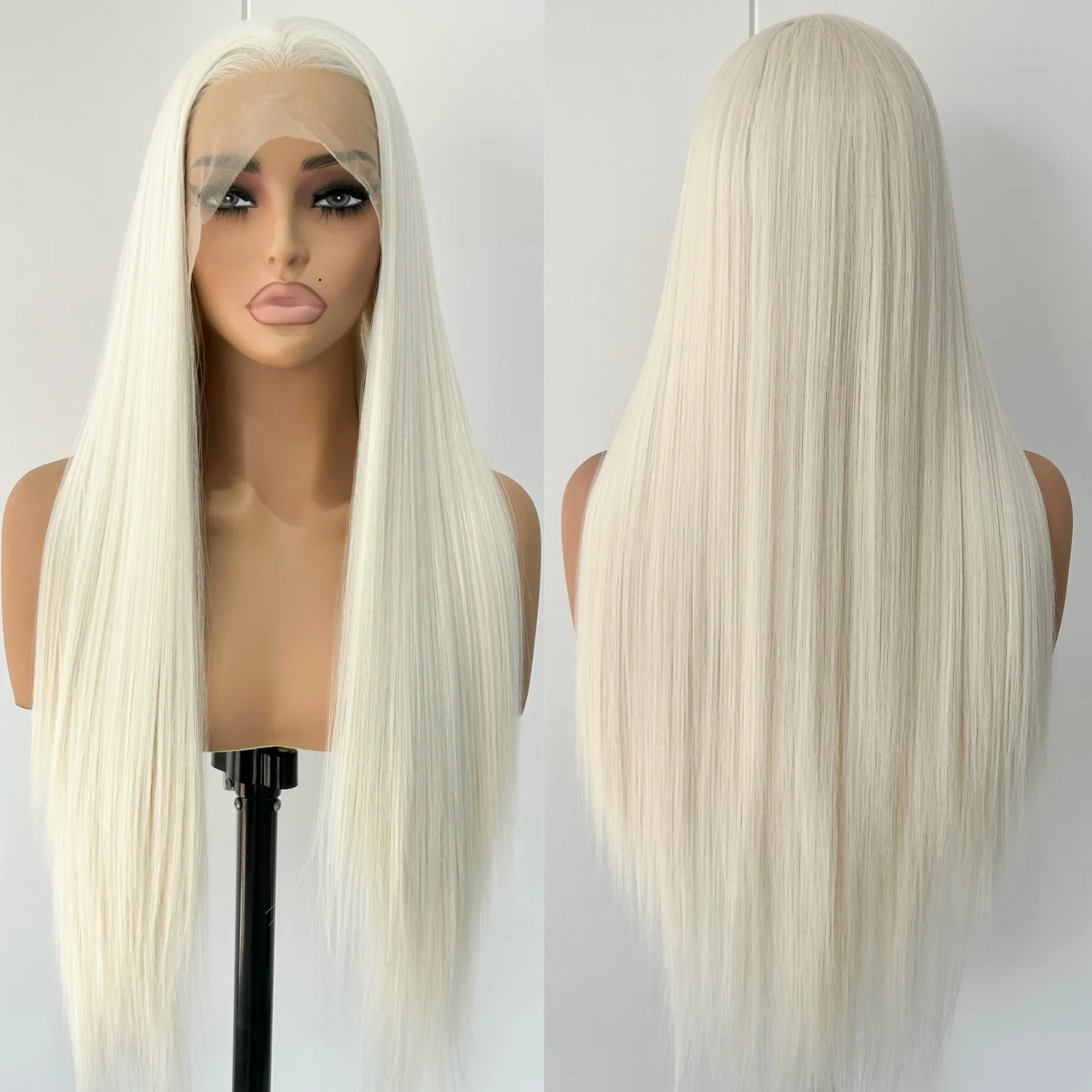 

26Inch White Silk Straight Long 180Density Deep Lace Front Wig For Women With Baby Hair Preplucked Glueless Daily