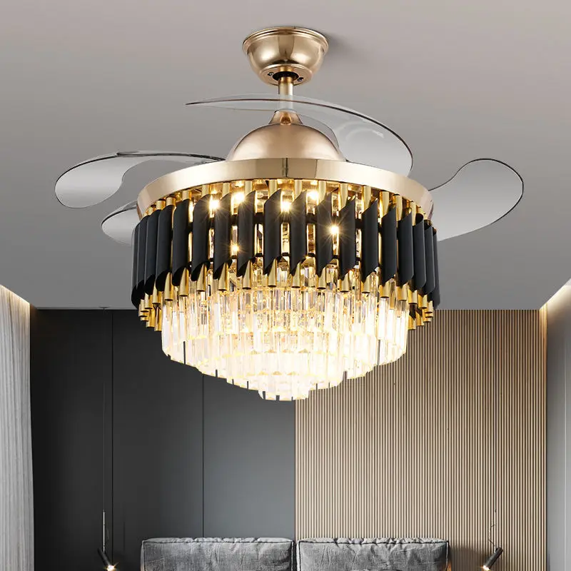 42 48 Inch Luxury Crystal Fandelier LED Ceiling Fan with Light Reversible Motor Quiet Remote Control