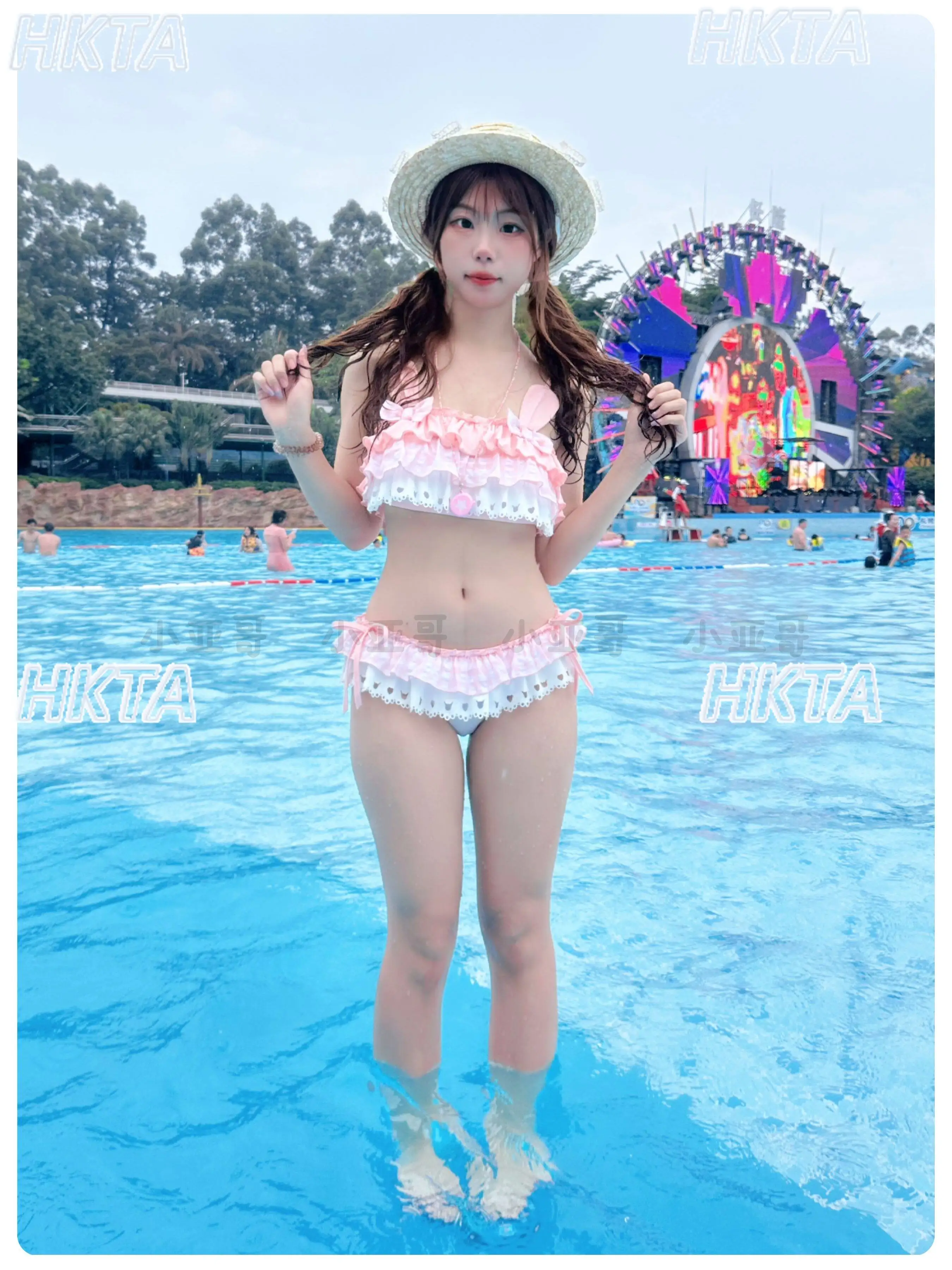 Sweet Cute Split Swimsuit Bikini 2026 Summer New Kawaii Lolita Cascade Cake Lace Plaid Bow Sexy Swimming Two Pieces Sets Women