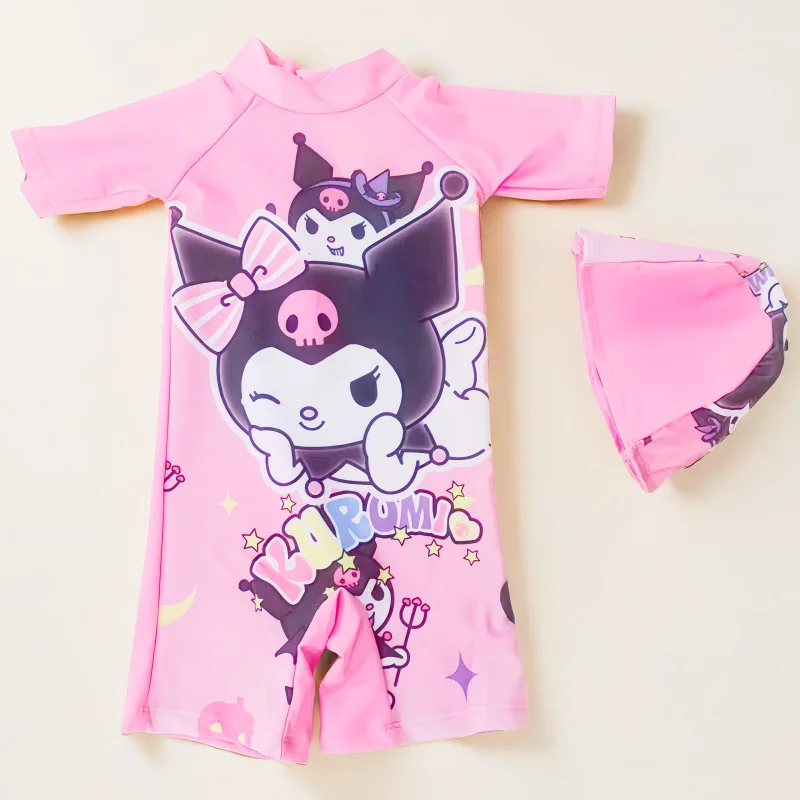 Maillot de bain Kawaii Anime Cinnamoroll pour enfants, bonnet de bain Cartoon Kuromi, bikini de plage pour filles, sous-vêtements d'été, crème solaire, séchage rapide