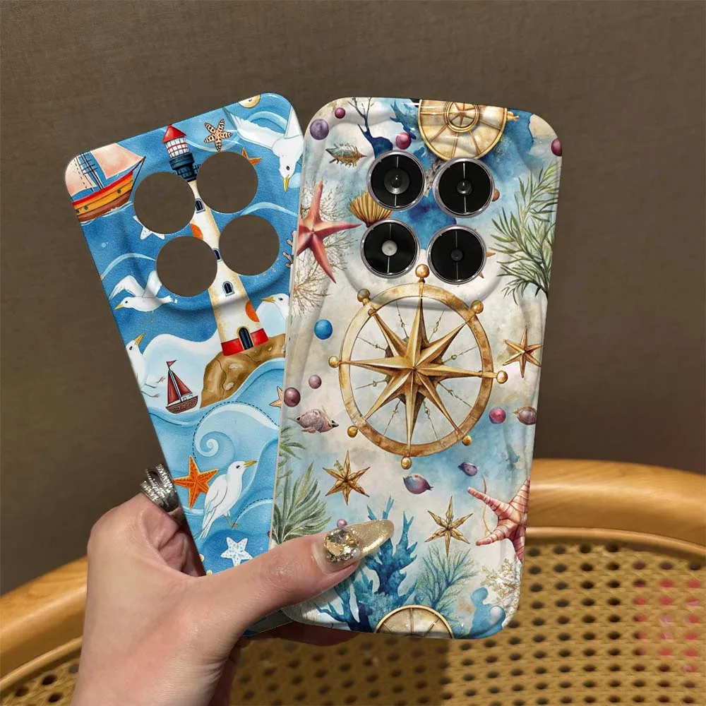 Фото Чехол для телефона Xiaomi Redmi Note 15 14 13 12 11 Pro Plus Feilin с изображением маяка, корабля и чайки, волнистый, с эффектом масляной живописи