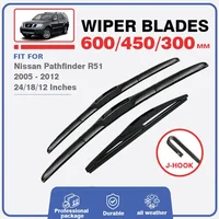 Escobillas de limpiaparabrisas de coche para Nissan Pathfinder R51 2005 - 2012, cortador de parabrisas, lavado de ventanas, apto para brazos con gancho en U de 24 ""18"" 12"" 2007