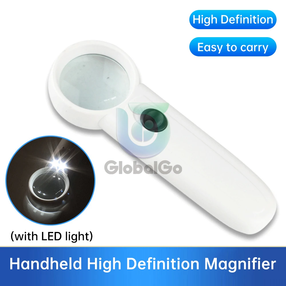 8x Portable Handheld White Illuminated Magnifying Glass with 2 LED Light Aid Reading for Seniors Loupe Jewelry Repair