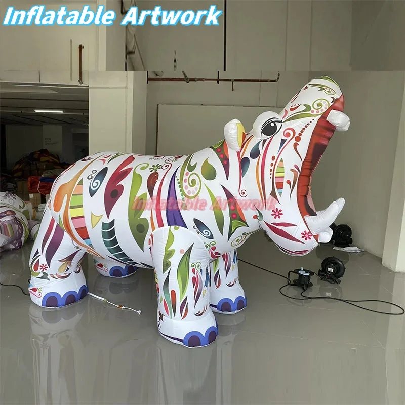 Customized Colorful Giant Inflatable Open-Mouthed Hippopotamus for Blow up Decorations Toys