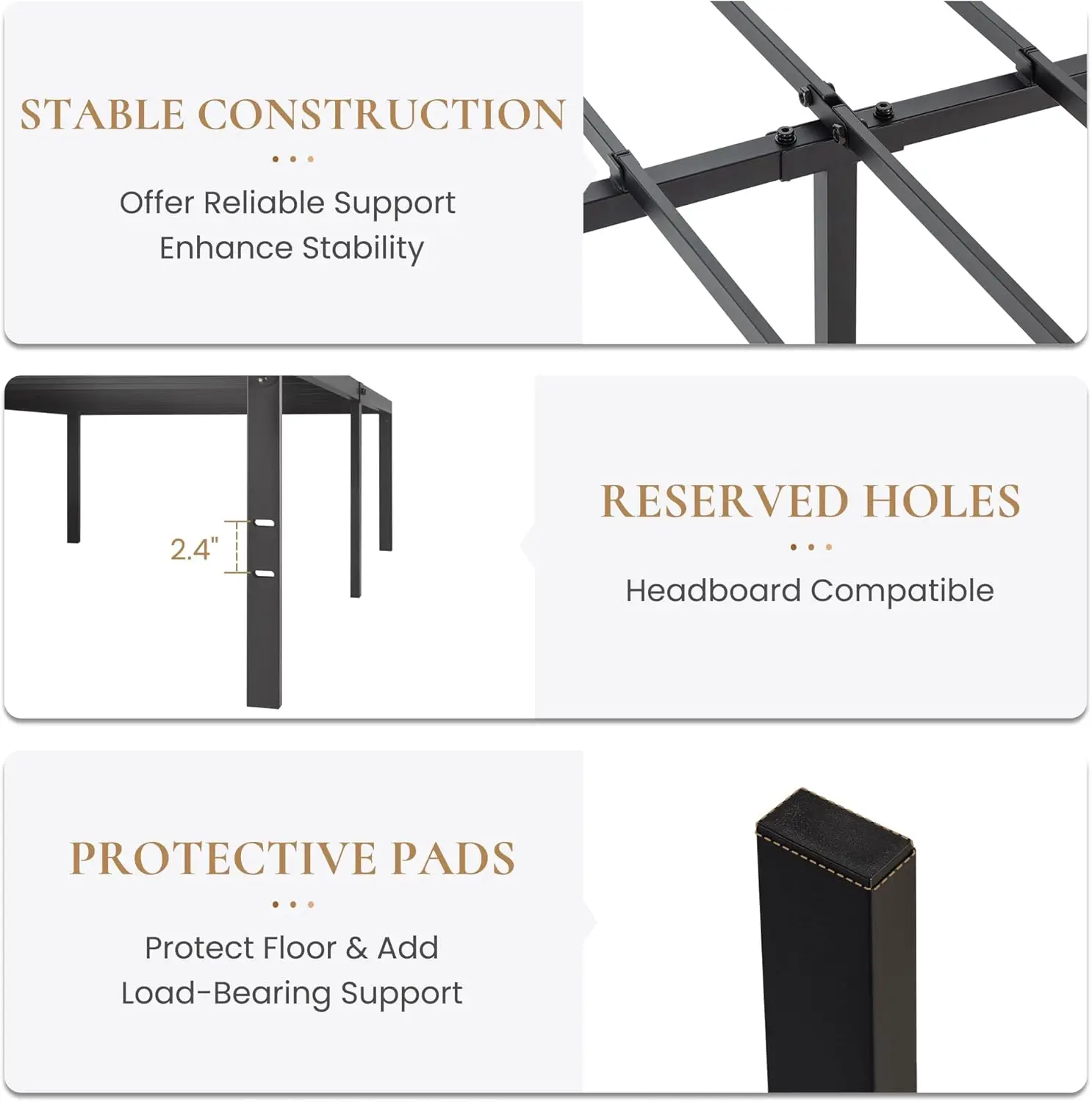 Sha Cerlin Heavy Duty Platform Bed Frame Queen Size, No Box Spring Needed, Slots For Headboard Attachment, Easy Assembly,